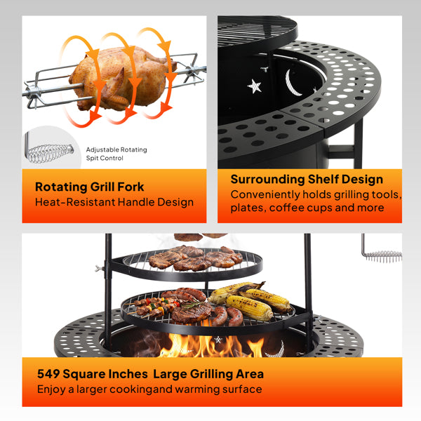 Fire Pit With 2 Cooking Grills